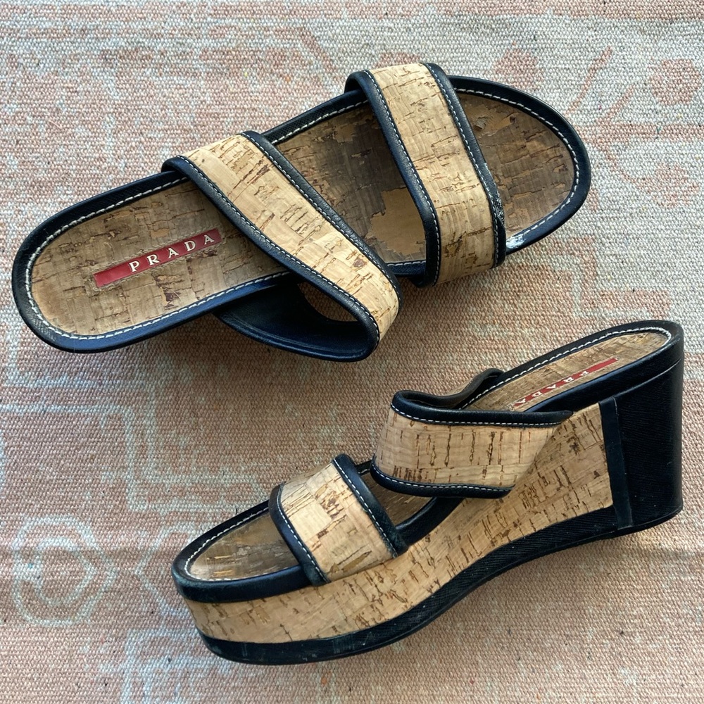 PRADA Cork Wedge Sandals